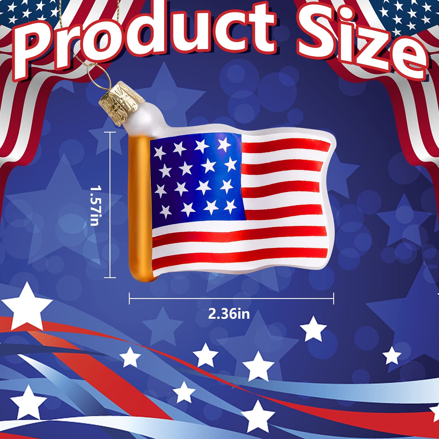 Watayo 8 PCS American Flag Glass Ornaments, Patriotic Glass Blown Flag Ornaments, 4th of July USA Flags Hanging Tree Decorations for Independence Memorial Veterans Day Decor