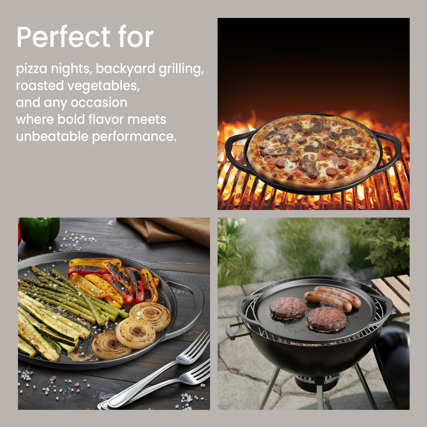 Bakken Cast Iron Pizza Pan 14 Inch, Naturally Pre-Seasoned Nonstick Baking Pan, Heavy-Duty for Oven, Grill, Stovetop, or Campfire, Dual Handles, Heat Retention for Crispy Crust Results, Easy to Clean