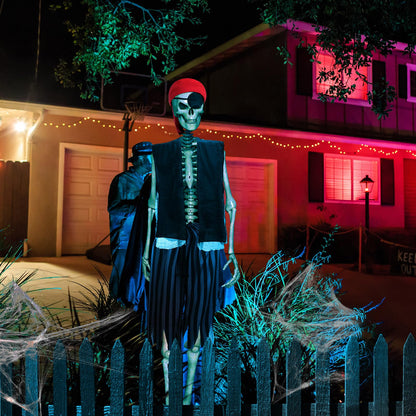 Cozypower 4 Pcs 12 ft Skeleton Outfits Accessories Giant Pirate Costume Set Halloween Skeleton Clothing Accessories for Garden Lawn Outdoor Halloween Decoration