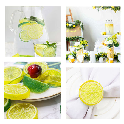 40Pcs Artificial Lifelike Cherries Lemon Lime Slices and Wedges. Decorative Lemon Slices and Blocks Red Black Cherries Fake Fruit for Home House Kitchen Party Wedding Décor Desk Ornament DIY Craft