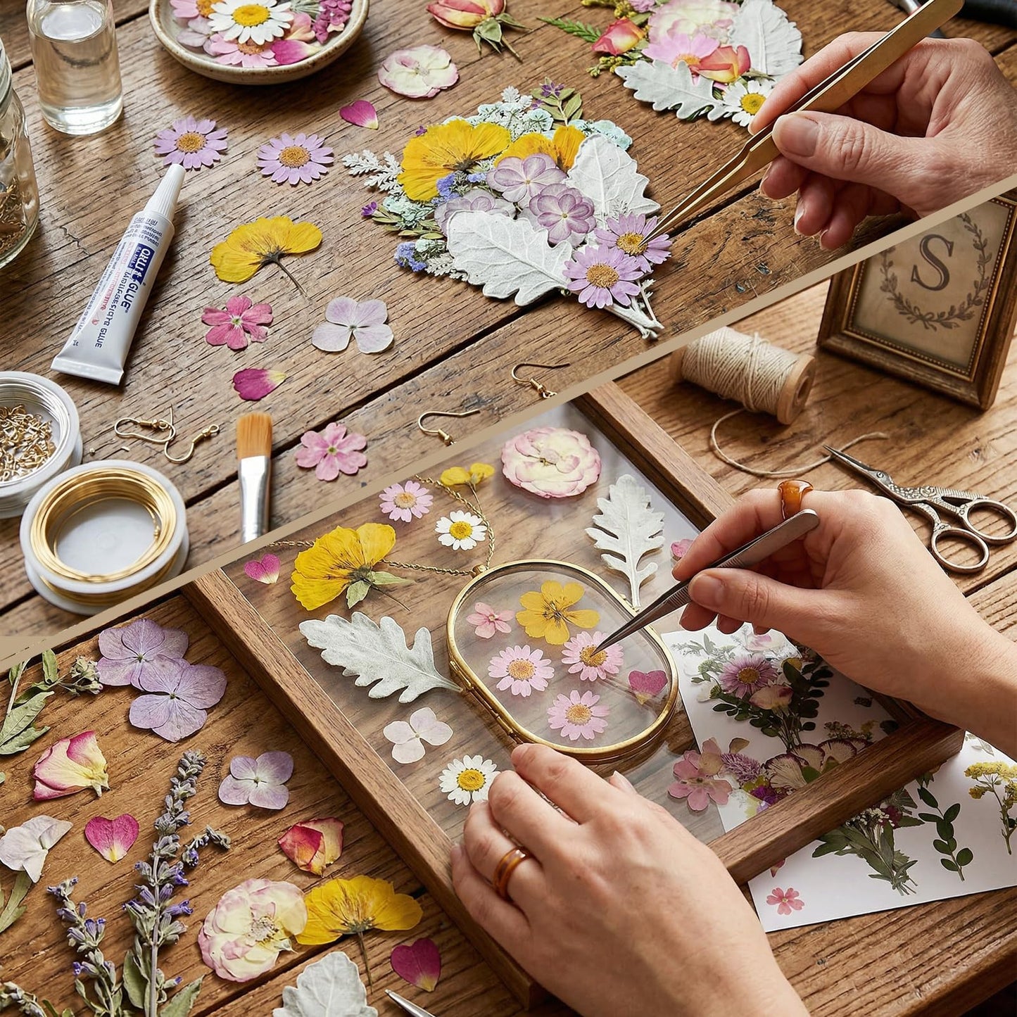 CONVELIFE Dried Pressed Flowers Real Natural - Mixed Colors Flat Pressed Flowers for Resin, Crafts, Candle Making, DIY Art Supplies (75Pcs Dried Flowers)