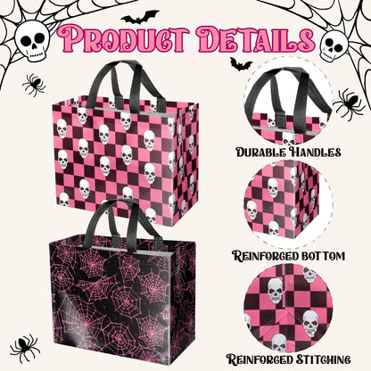 ysmile Halloween Reusable Bag Non Woven Tote Bag 12.6" Trick or Treat 2 Pack Party Supplies Skull Net Design