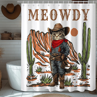 Mocsicka Funny Cowboy Cat Shower Curtain Vintage Fun Western Shower Curtain for Bathroom Waterproof Fabric Bath Curtain for Funny Bathroom Deocr 72 X 72 Inch