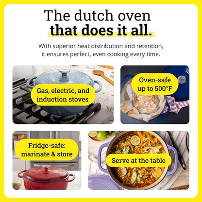 Lodge Essential Enamel Cast Iron Dutch Oven - 6 Quart Sandalwood - Ideal for Baking, Braising & Slow Cooking