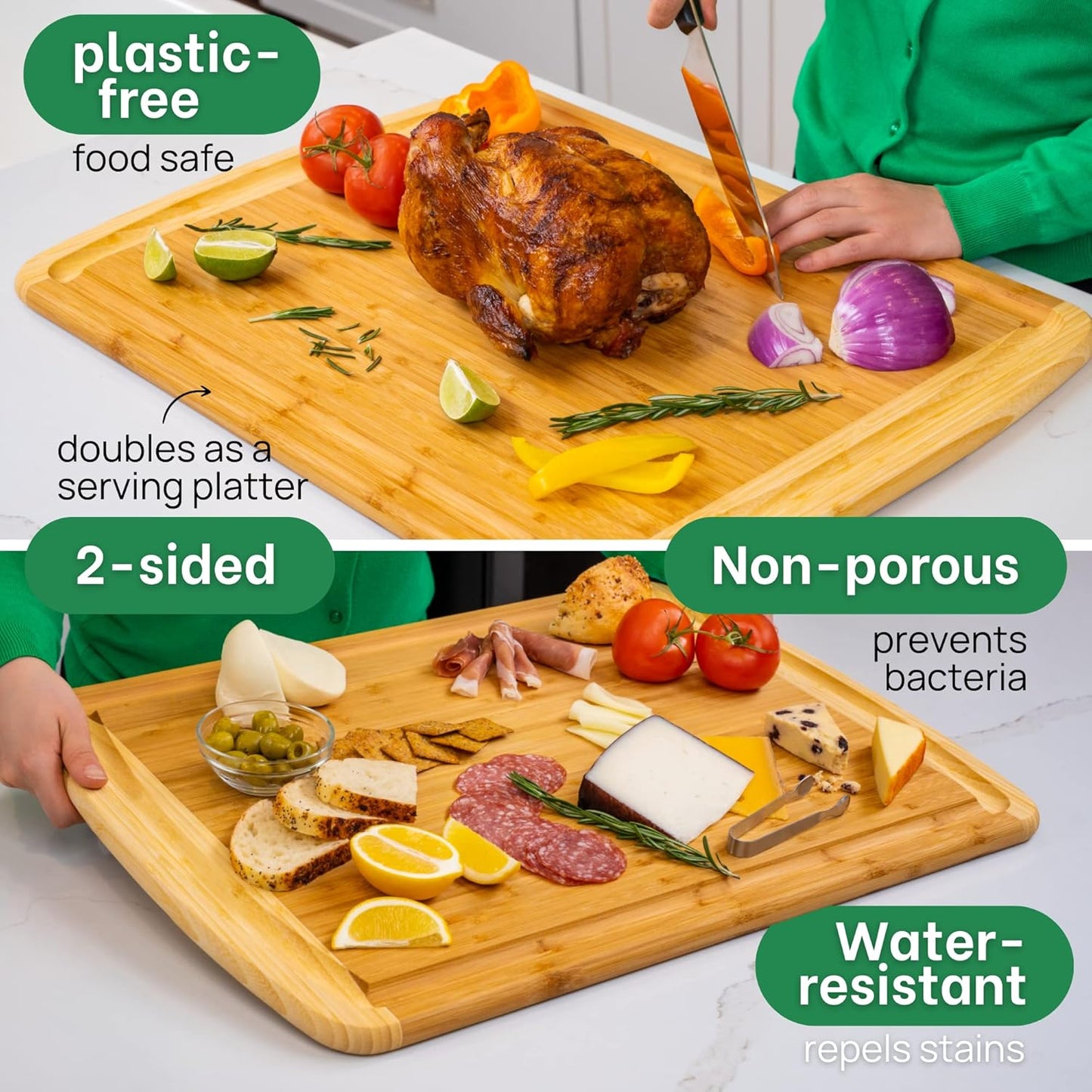 24 Inch 2XL GREENER CHEF Bamboo Cutting Board with Lifetime Replacement - Extra Large Wooden Butcher Block for Kitchen