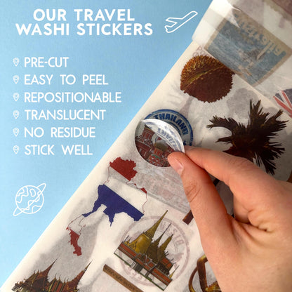 Fayware 300+ Travel Stickers for Scrapbooking & 20 A5 Papers - Pre-Cut Washi Stickers for Journaling, Vintage Travel Scrapbooking Supplies, Junk Journals Stickers
