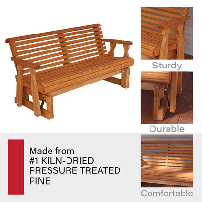 Amish Heavy Duty 800 Lb Roll Back Pressure Treated Porch Glider (4 Foot, Cedar Stain)
