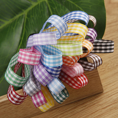 4 Rolls Summer Gingham Ribbon, 4th of July Buffalo Plaid Ribbon Thin Checkered Polyester Fabric for Gift Wrapping DIY Crafts Picnic Home Party Decor, Blue/Black/Red/Mix, 10 Yds x 3/8 In, Total 120 Fts