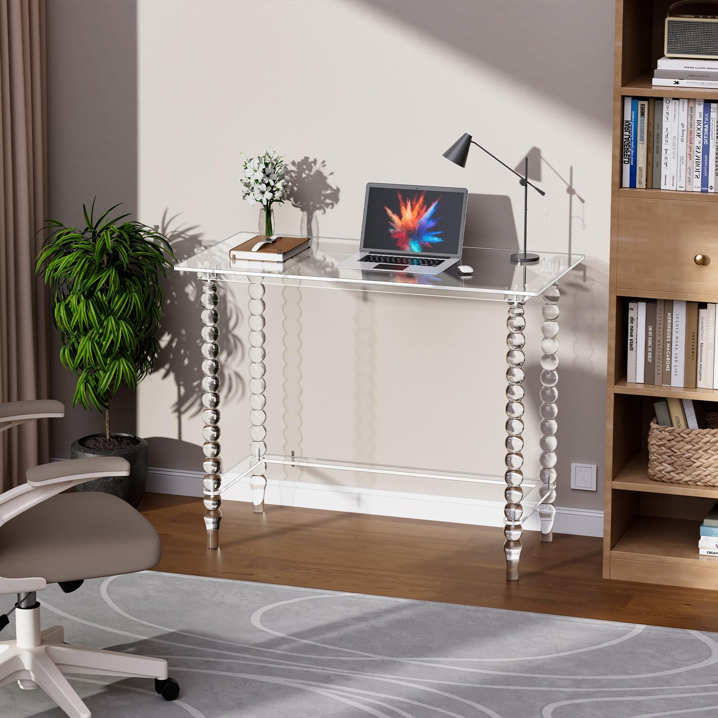 Dewrhiixe Acrylic Desk Computer Laptop Table, Writing Desk Console Entrance Table for Home Office Study Desk (Clear, 39.4“W×19.7”D×29.5“H)
