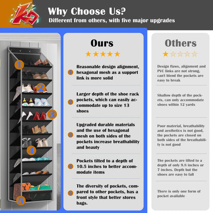 Cotohim 10 - Pocket Over - the - Door Hanging Shoe Organizers & Rack, Made of Sturdy 600D Oxford + Non - Woven Fabric, Space - Saving Storage for Shoes, Boots & More (Black)