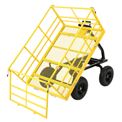 Patikuin 1500 lbs Heavy Duty Steel Garden Cart – 4-in-1 Utility Wagon – Removable Mesh Sides – 13-Inch All-Terrain Wheels – Quick Dump – Outdoor Yard Wagon for Tools, Soil, Plants – Yellow