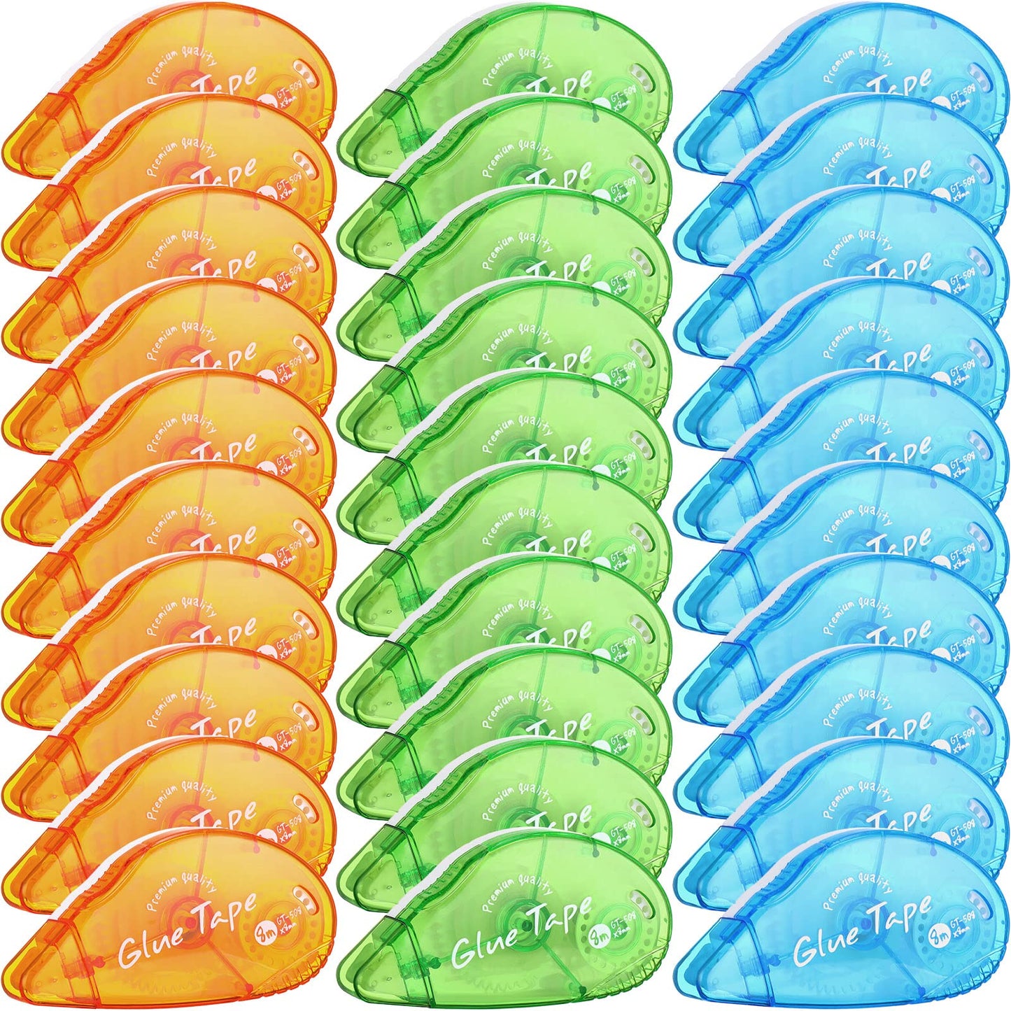 Geyee 30 Pcs Double Sided Tape Roller Permanent Adhesive 0.3 x 315'' Double Sided Tape Dots for Scrapbooking Journal Photo Paper Craft Projects Christmas Gifts (Green Blue Orange,Classic)