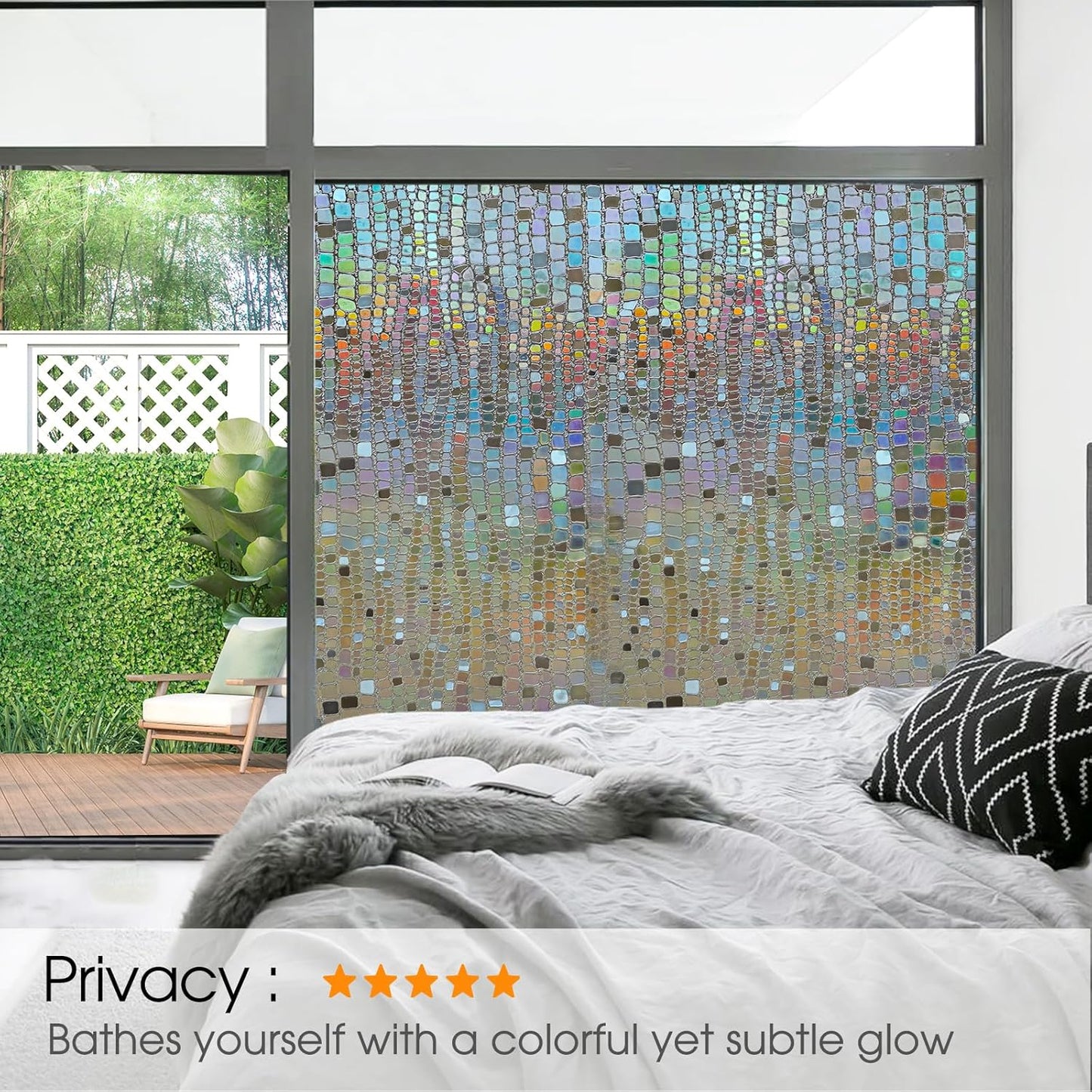 Beautysaid 3D Rainbow Prism Window Clings - Stained Glass Privacy Film, Heat Blocking, 17.5x78.7in (Brown)
