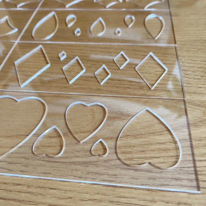 Set of 8 Mandala Art Stencils, 8 Geometric Shapes with 5 Sizes Each, Clear Acrylic Drawing Templates, Hearts, Diamonds, Ovals, Leaves