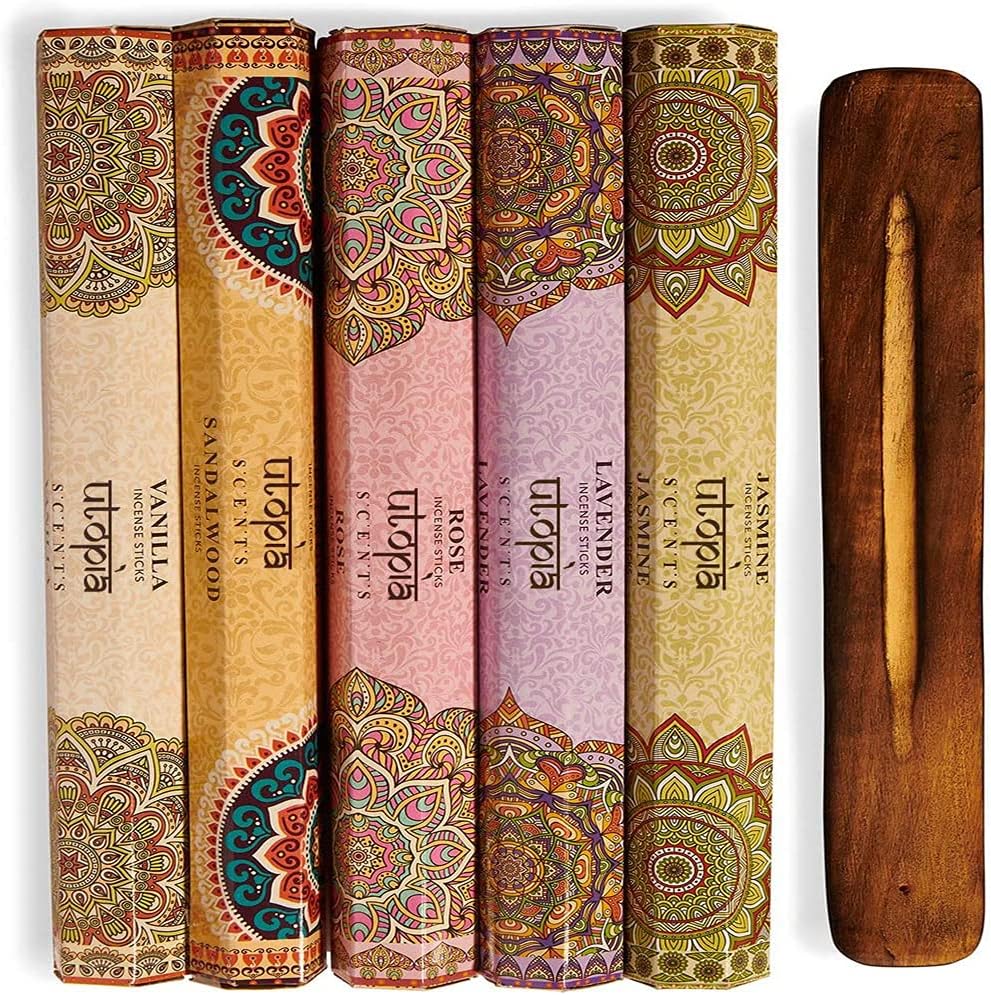 Premium Quality Incense Sticks Variety Gift Pack, 75 Sticks: Lavender, Sandalwood, Jasmine, Vanilla, Rose Aroma, Free