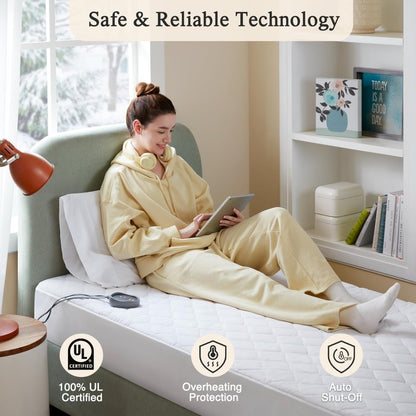 Beautyrest Cotton Blend Heated Mattress Pad Secure Comfort Technology - Luxury Quilted Electric Mattress Pad with Deep Pocket - 5-Setting Heat Controllers, Twin XL , White