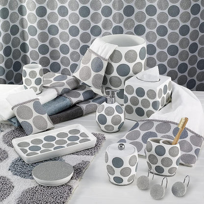 Avanti Linens Covered Jar, Countertop Organizer, Stylish Home Decor in Dotted Circles Collection, White