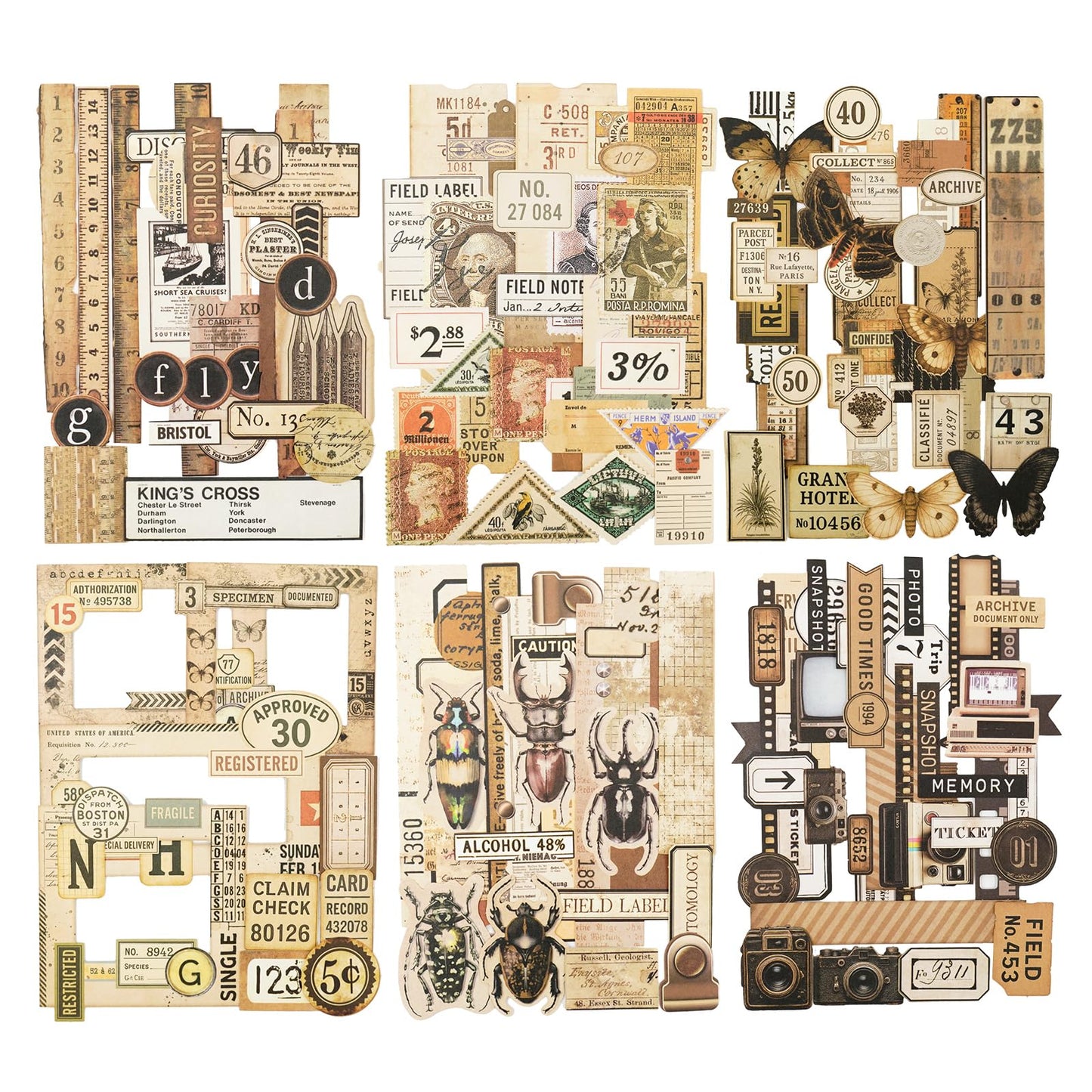 AuriicLeaf Retro Memories Vintage Scrapbook Stickers - 180pcs Aesthetic White Kraft Paper Ephemera Self-Adhesive Die-Cut Designs for Journaling Collage DIY Crafts