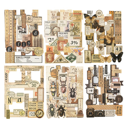 AuriicLeaf Retro Memories Vintage Scrapbook Stickers - 180pcs Aesthetic White Kraft Paper Ephemera Self-Adhesive Die-Cut Designs for Journaling Collage DIY Crafts
