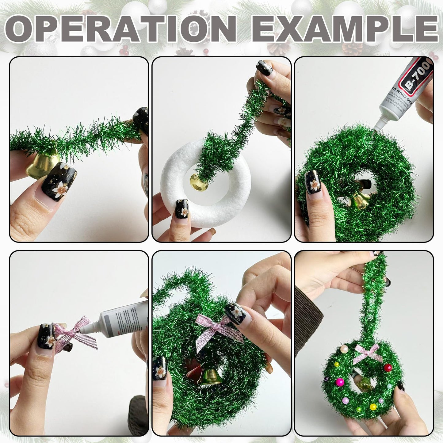 Cinrobiye 12 Set Christmas Wreath Craft Kits DIY Winter Christmas Tree Hanging Wreath Ornament Decorations Kit Xmas Crafts for Holiday Christmas Home Classroom Party Activities Project