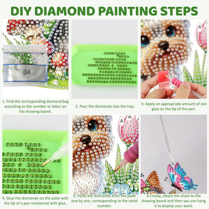 MEIYUDA Flowers Dog Diamond Art Hanging Kits for Adult, Yorkshire Puppy Diamond Painting Hanging Kits Ornaments, DIY Special Shaped Rhinestone Window Pendants Kit for Home Garden Wall Decor Gift