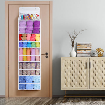 Univivi Hanging Yarn Storage Organizer with 6 Zipper Closure Compartments, Large Capacity Knitting Organizer Storage, Over the Door Hanging Yarn Holder for Knitting Needles, Crochet Hooks(Clear White)