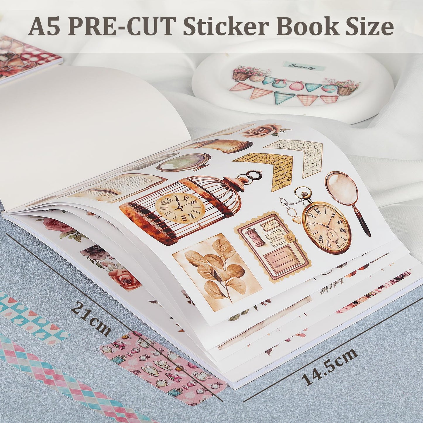 Snycler Plain Inspiration Theme Sticker Scrapbooking Supplies for Junk Journal, 20 Sheets PET Stickers - Vintage Journaling Stickers, Ephemera Sticker Book Pre Cut, Planner, Junk Journal Supplies