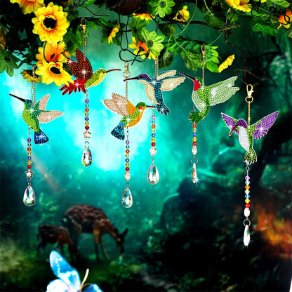 Tradder 6 Pcs Diamond Art Painting Hummingbird Wind Chimes Birds Art Kits for Adults 2026 Vacation Bible School Jungle Birds Craft Summer Suncatchers 5d DIY with Pendant for Home Window Decor Garden