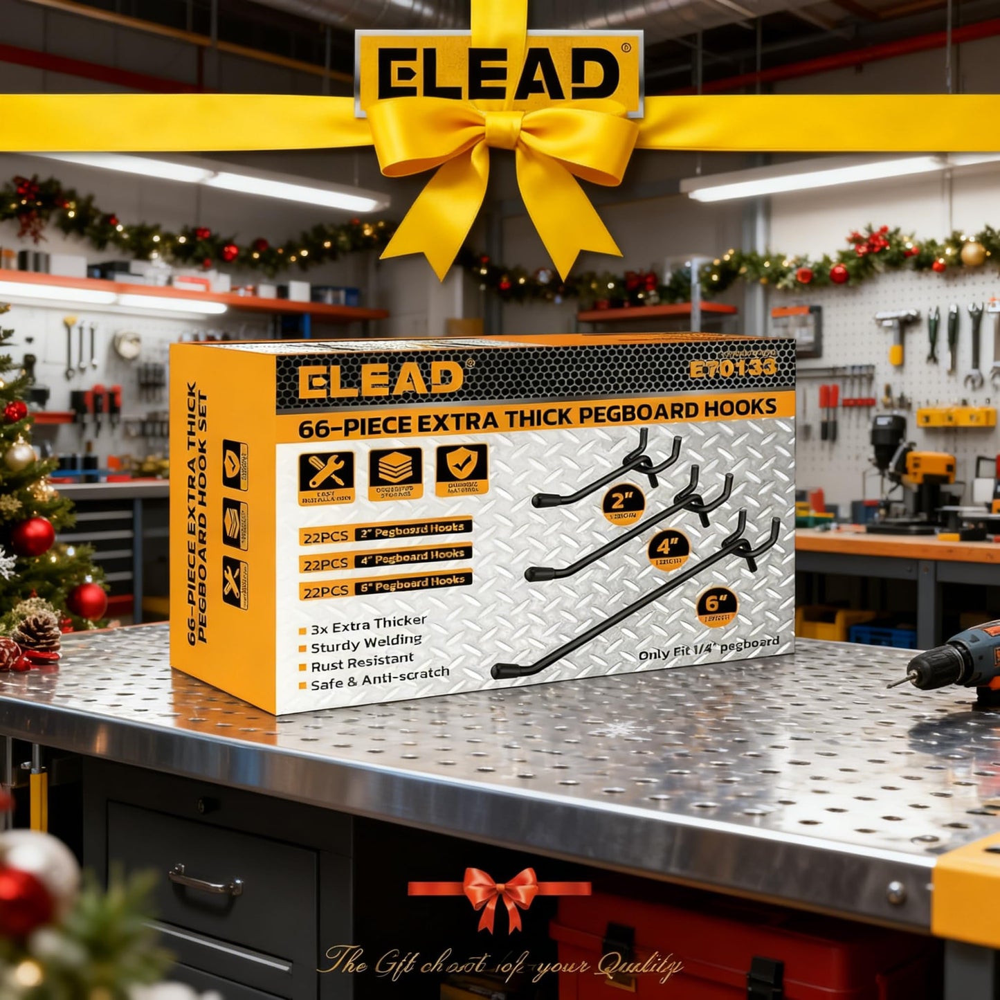 ELEAD 66-Piece 2/4/6 Inch Extra Thick Pegboard Hooks, Heavy Duty Peg Board Organizer Accessories, Peg Board Tool Hangers Fit for 1/4" Pegboard Hanging Tools Garage, Workshop, and Craft Storage
