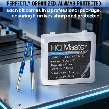 HQMaster Downcut Bit 1/8" Shank Down Cut Spiral CNC Router Bits End Mill Tungsten Carbide Milling Cutter Set 5 Pack (1/8" Cutting Diameter)