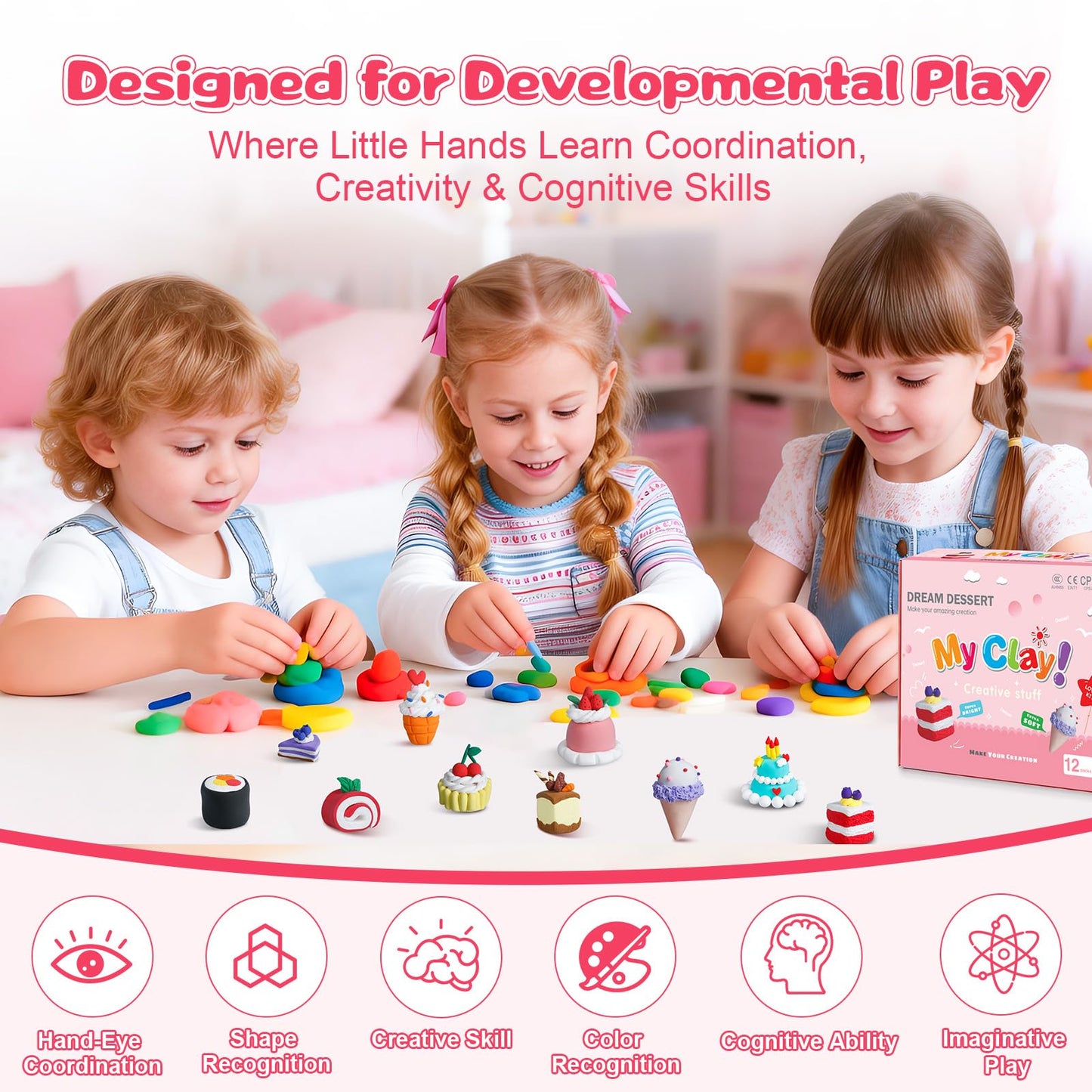 Air Dry Clay Kit, Modeling Clay for Kids, 12 Pack Dessert Theme, Soft & Non-Sticky, Non-Toxic DIY Art & Craft with Sculpting Tools & Tutorials, Birthday Holiday Gifts for Ages 4-12 Boys & Girls