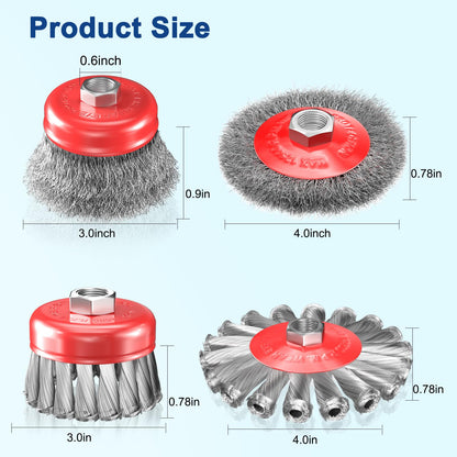 BURMONG 7 PCS Wire Wheel Brush for 4-1/2" Angle Grinder, Carbon Steel Knotted & Crimped Cup/Wheel Brushes (3" & 4"), Heavy Duty Rust, Paint, Corrosion Removal, 5/8"-11 UNC Threaded Arbor