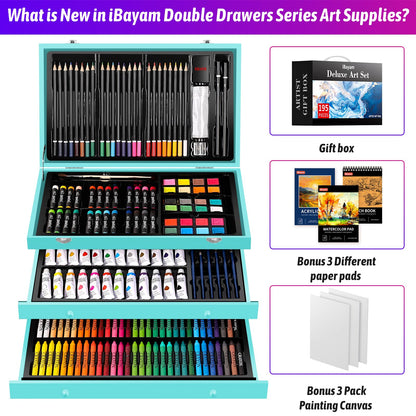 iBayam Arts and Crafts Kits for Adult, 195-Pack Deluxe Art Set Box with 3 PCS Drawing Pads, Canvases, Acrylic Painting, Drawing & Art Supplies for Pumpkin, Halloween, Christmas
