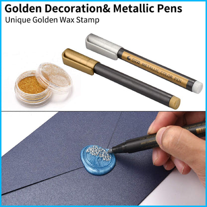 CHUHUAYUAN Wax Seal Stamp Kit - 24 Colors, 624 Pcs Stamp Beads, Sealing Wax Warmer, Metallic Pen & Envelope, Gift & Decoration Set