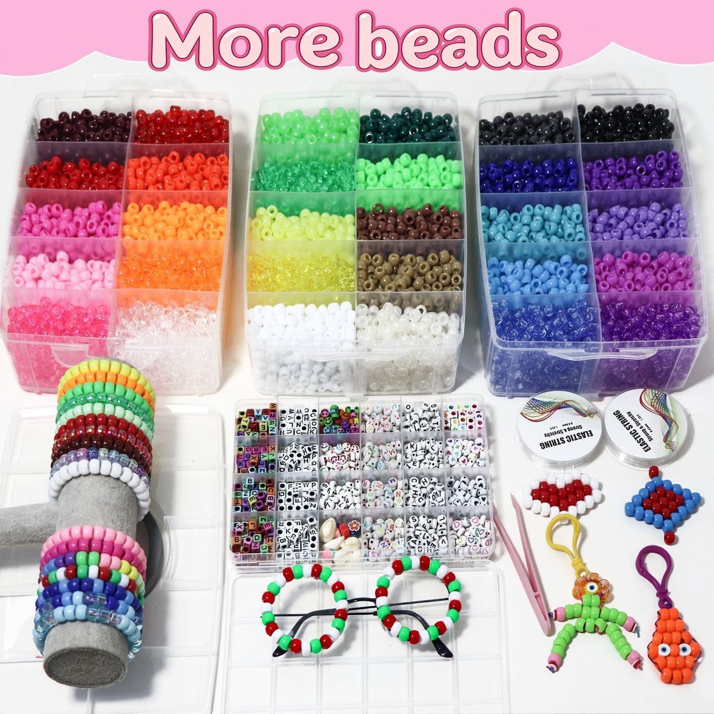 LIS HEGENSA 30 Color 12800PCS+ Kandi Pony Beads Bulk,Bead for Necklace Jewelry Making Hair Braiding Keychain Bracelets Making Kits,Pet Art Beads for Crafts Braids Girls