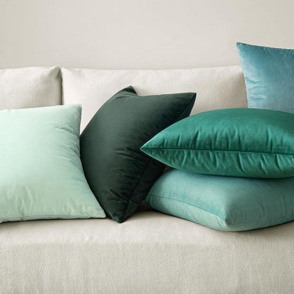 MIULEE Pack of 2 Velvet Soft Solid Decorative Square Throw Pillow Covers - 16x16 Inch Aqua Green