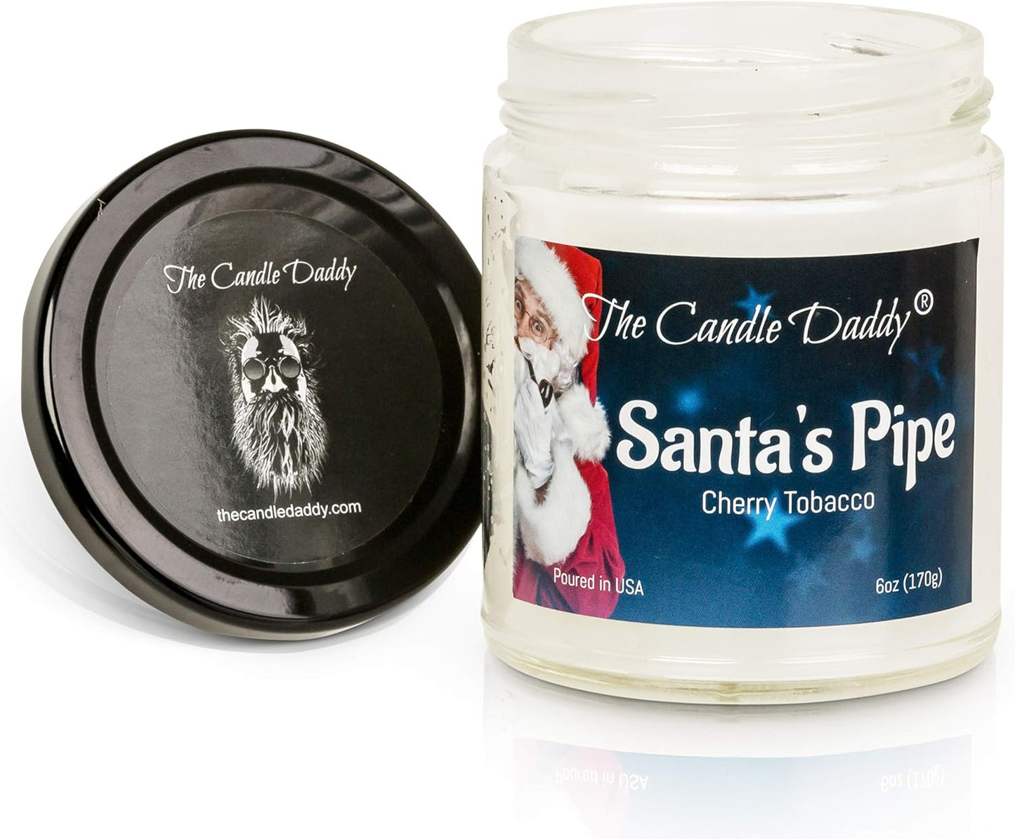 Santa's Pipe Funny Holiday Candle, Cherry Tobacco Scented, Hand Poured in USA, 6oz