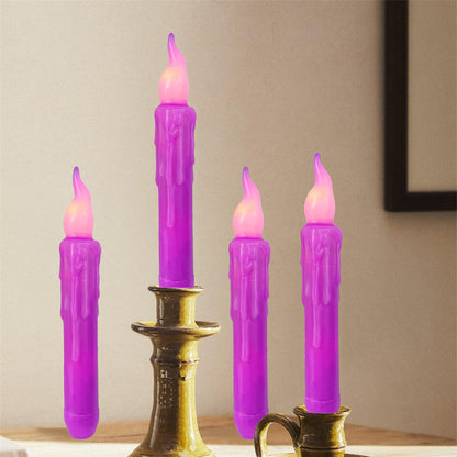 Gedengni Magical Candlesticks Flameless Taper Candle, 4pcs Real Wax LED Tapered Candles Remote Dipped Candle 6inches Battery Chandelier for Enchanting Weddings Harry Potter Inspired Vigils (Purple)