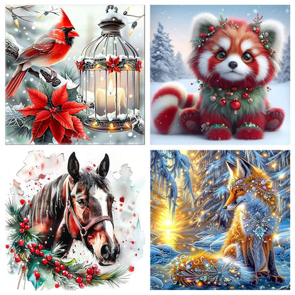 Skyboda 4 Pack Diamond Painting Kits for Kids Beginners, Christmas Animals Diamond Art Kit, DIY Full Round Drill Diamond Dot Gem Art Kits for Adults, Home Wall Decor 12x12 inch