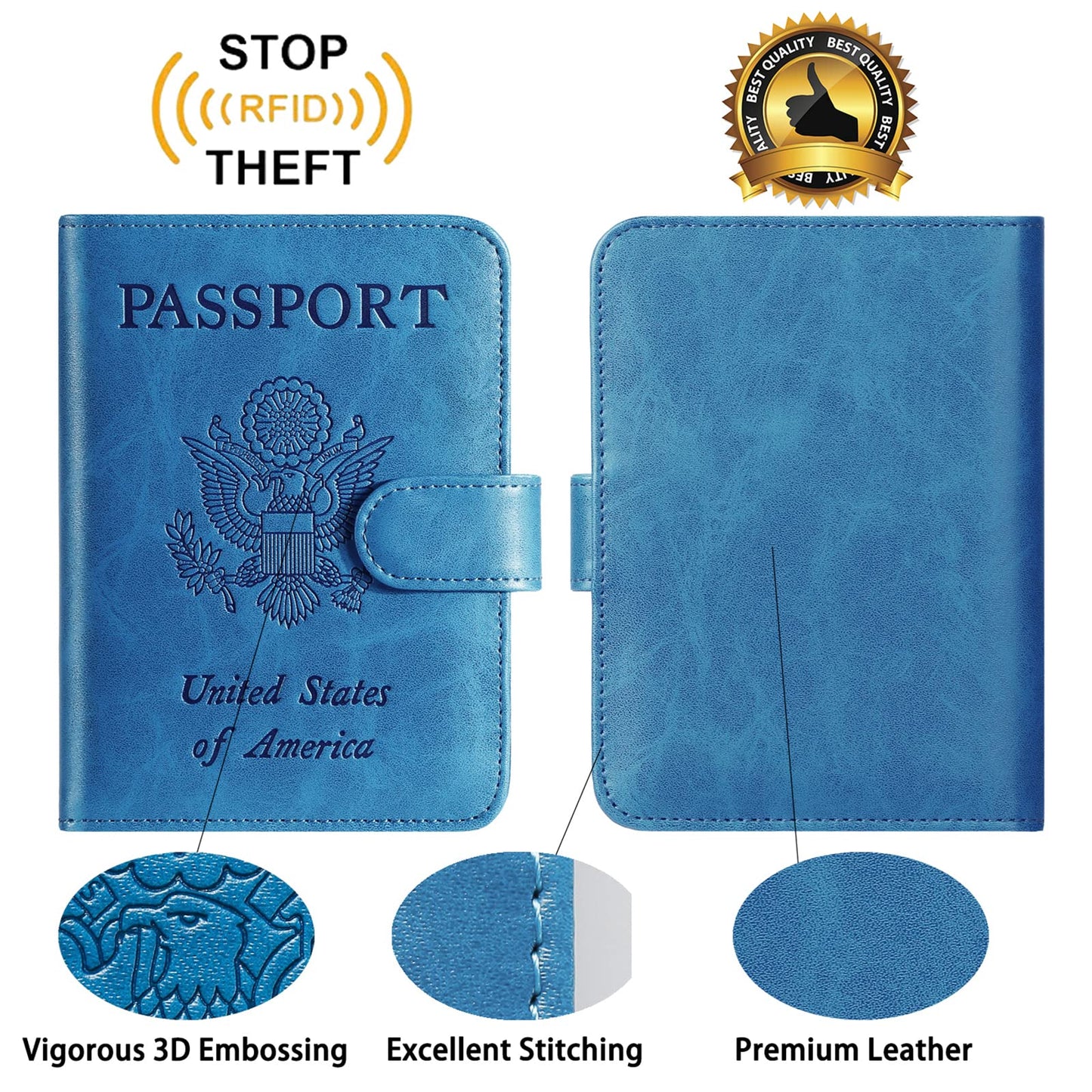 Passport Holder Cover Wallet RFID Blocking Leather Card Case Travel Accessories for Women Men (Blue)