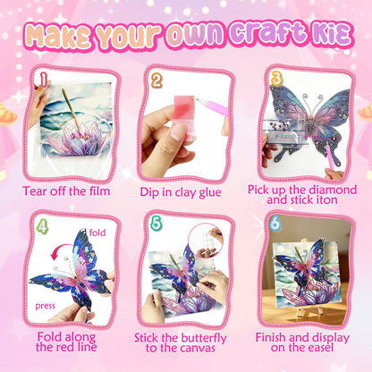 SJTYDX 5D Diamond Painting Kit, Diamond Art Butterfly with Movable Wings, DIY Rhinestone Gem Arts Crafts with Frame & Easel for Decor Gift, 7.8x7.8 Inch