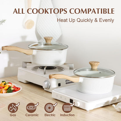SENSARTE White Ceramic Nonstick Saucepan - 2.0 Quarts, Induction Compatible, Stay Cool Handle