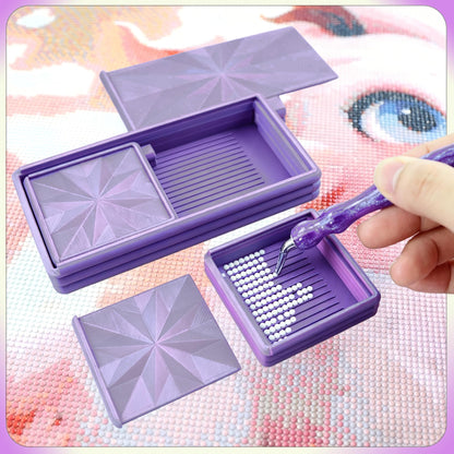 Diamond Art Trays with Lids and Stoppers, Stackable Diamond Painting Trays, 3 in 1 Diamond Bedazzling Tray with Tweezers, Brushes, Diamond Art Painting Bead Rhinestone Sorting Trays (Black Purple)