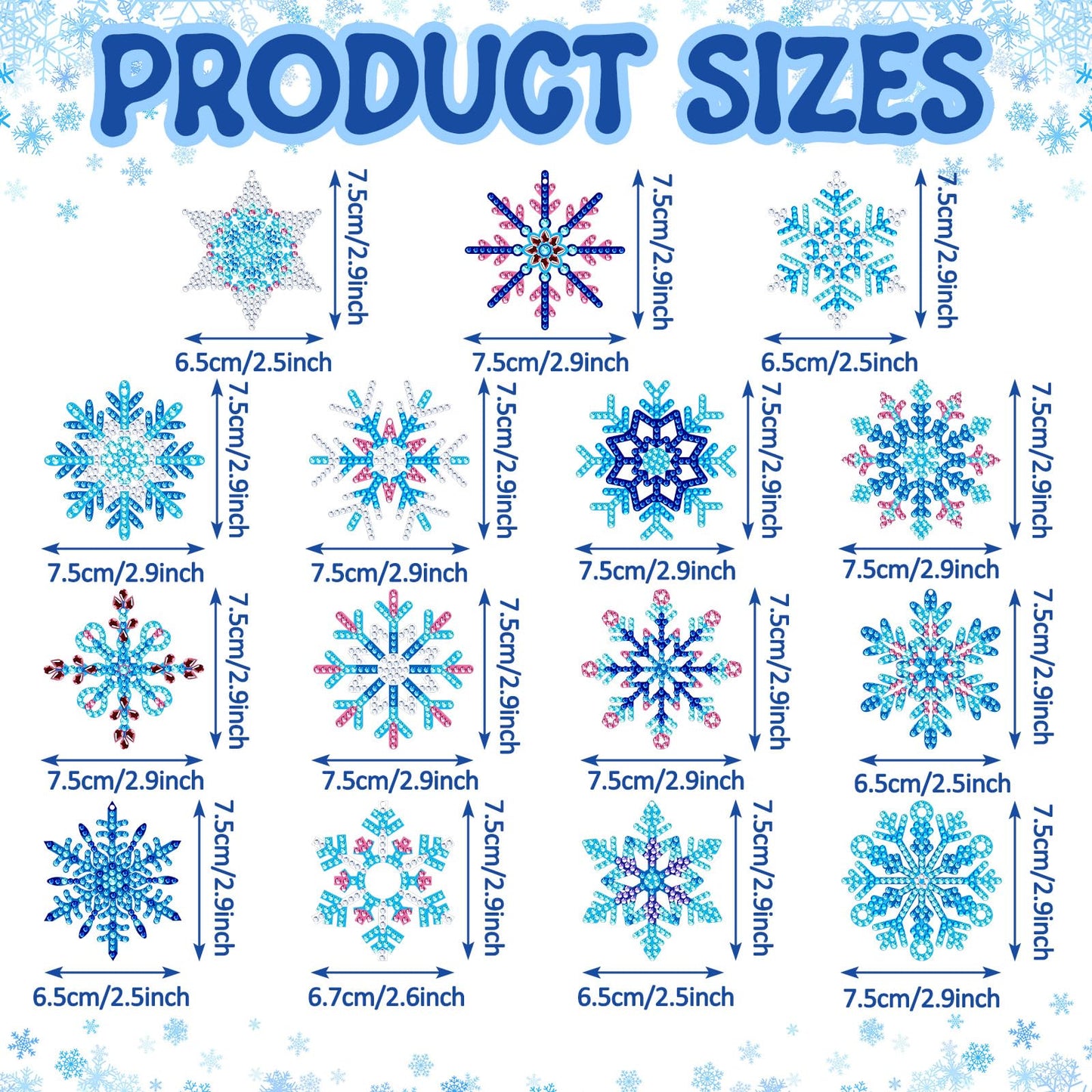 BBTO 15 Pieces Winter Diamond Painting Keychain Snowflake Diamond Painting Ornaments 5D DIY Diamond Painting Keychain Christmas Diamond Art Ornaments for Kids Christmas DIY Crafts Family Decor
