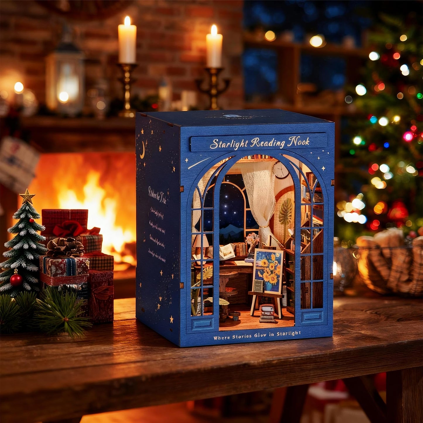 Dolphin Island DIY Book Nook Kit for Adults, 3D Wooden Puzzle Booknook Miniature House Kit (Starlight Reading Nook)