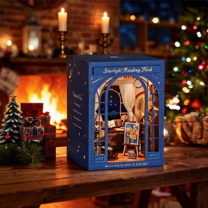 Dolphin Island DIY Book Nook Kit for Adults, 3D Wooden Puzzle Booknook Miniature House Kit (Starlight Reading Nook)