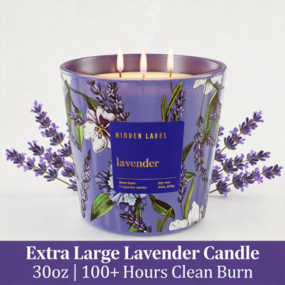 Extra Large Lavender Scented Candle, 30oz,3 Wick Natural Soy Wax Candle for Home, 100 Hours Long Lasting Clean Burn, Essential Oil Aromatherapy for Stress Relief, Sleep & SPA, Large Jar Candle Gift