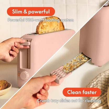 Bella 2 Slice Slim Toaster - 10” Long Slot with 6 Shade Settings & Auto Shutoff | Blossom Color