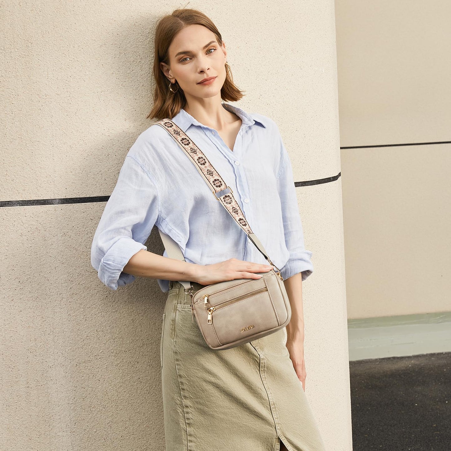 Telena Small Crossbody Bags For Women Vegan Leather Crossbody Purse With Adjustable Wide Strap For Daily Life