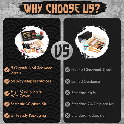 30 Pcs Sushi Making Kit – Sushi Bazooka Maker Kit with Nori Sheets for Sushi, Bamboo Rolling Mat, Easy DIY Roller Set for Beginners at Home, USDA Organic